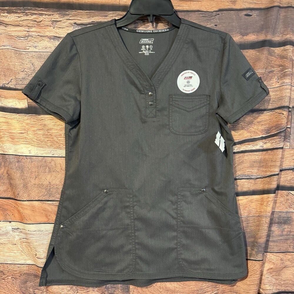 Genuine Dickies Womens Retro Scrub Top XS V-Neck Gray Heather Pewter WDK930A New